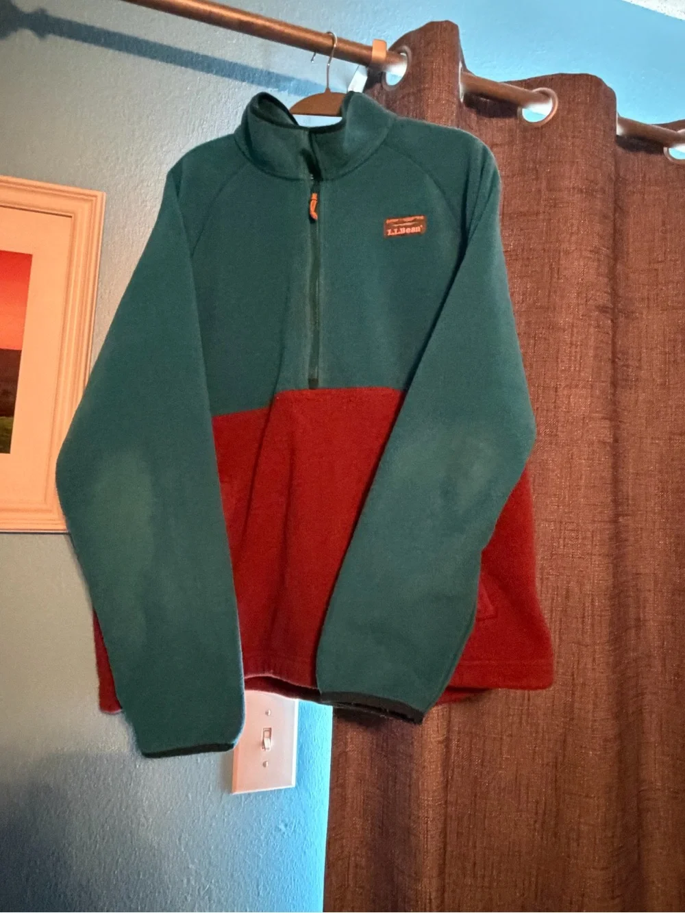 L.L. Bean Colorblock Quarter-Zip Fleece Pullover.